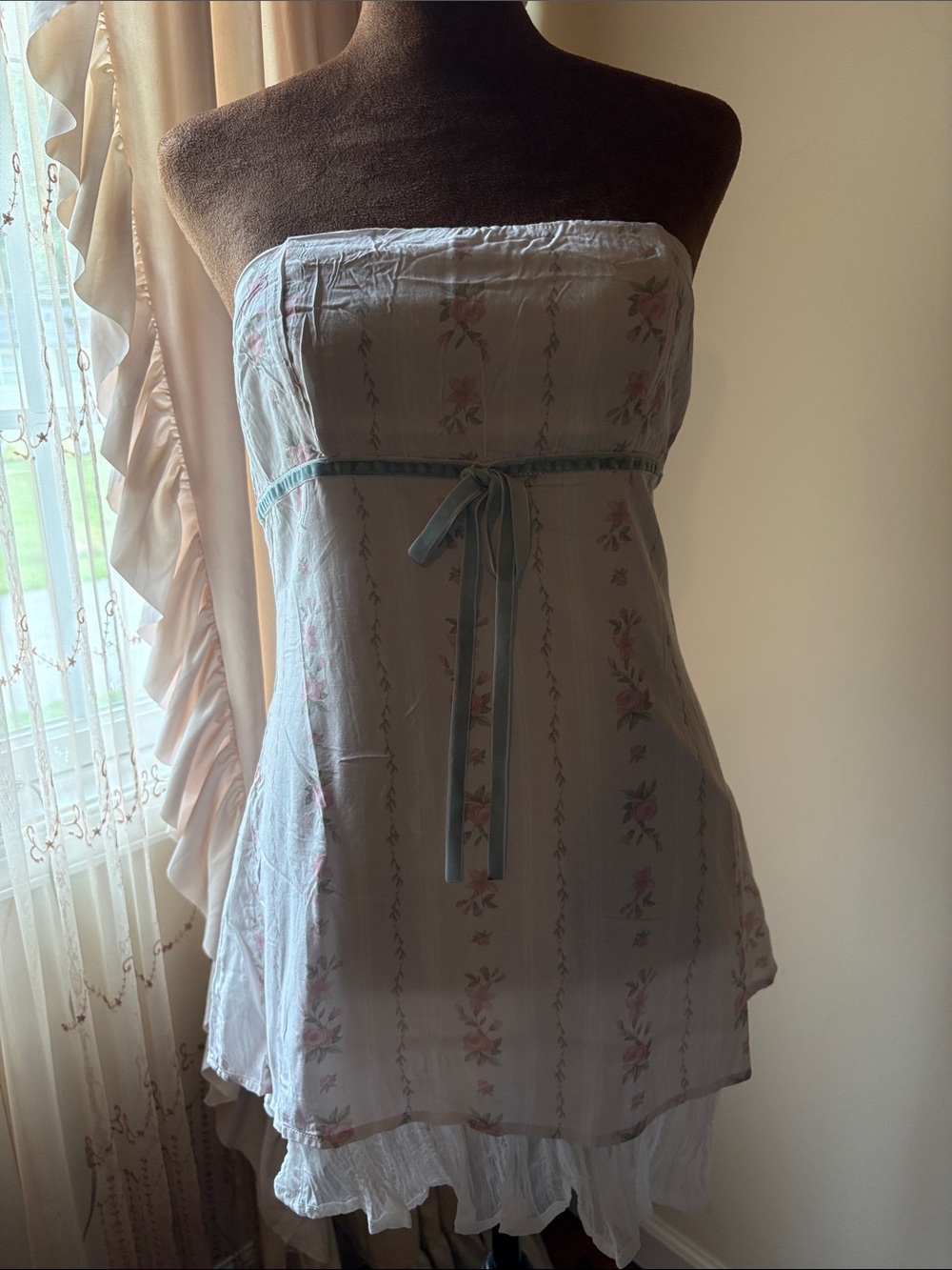 Shabby-Chic Princess Polly Strapless Floral Babydoll Dress with Ribbon Tie
